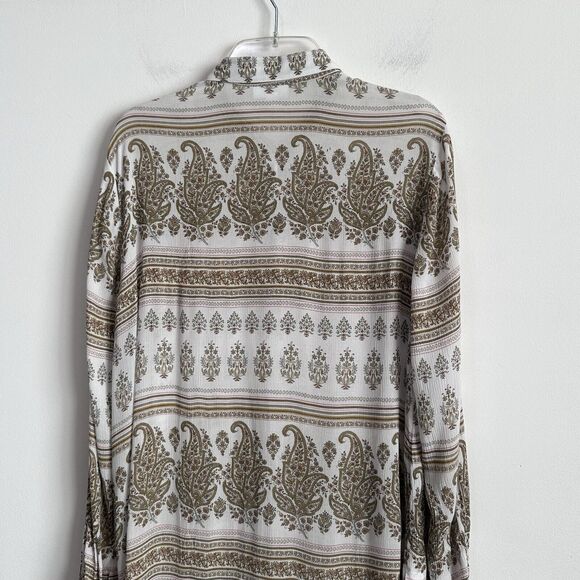 J JILL Tunic Duster Rayon S Sand Dune‎ Paisley Floral Lightweight Button Front - Picture 9 of 12